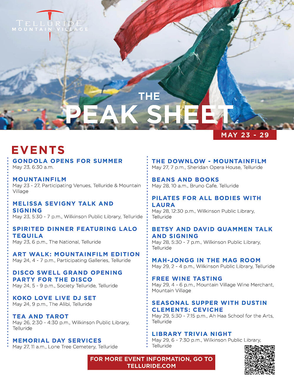 Telluride PEAK SHEET: May 23-29 Events & Activities | Mountain Rose Realty